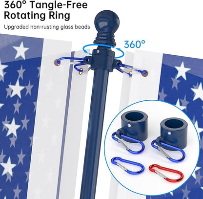 ZMTECH Flag Pole - Upgraded Bracket,(2 Packs) 6 FT Stainless Steel Flag Poles for Outside House, Residential or Commerical, Tangle Free Flag Pole Kit for American Flag (Without Flag, Blue)