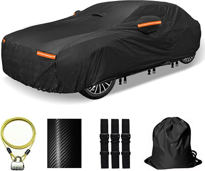30 Layers Car Cover for Automobiles All Weather Waterproof, Outdoor Snowproof UV Protection Windproof, Door Zipper, Soft Cotton, Heavy Duty Universal Car Covers, (Black, Fit Sedans 191"-200")