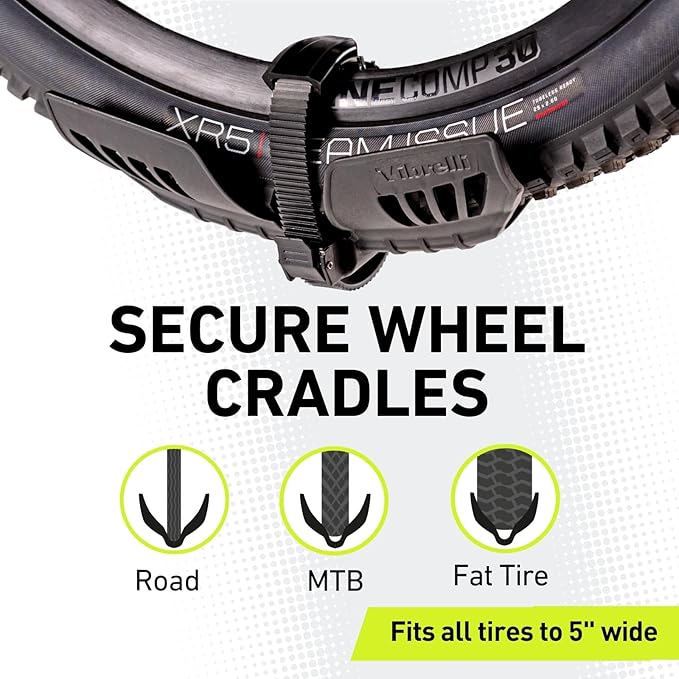Vibrelli Electric Bike Hitch Rack - 2 Ebike Rack Fits Fat Tire, Mountain Bike, Standard Bicycles - 65lbs per Bike - Patented Anti-Wobble - Cars & SUV - Tilt Down/Fold Up Platform - Locking Tow Mount