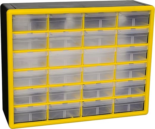 Akro-Mils 24-Drawer Plastic Drawer Storage Cabinet for Garage Organization, Bead Organizer, Building Bricks Storage, Teacher Toolbox, Makeup Organizer, 20-Inch W x 6-Inch D x 16-Inch H, 10124 Yellow