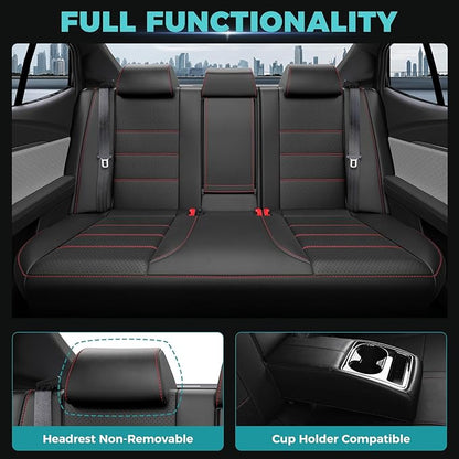 Leather Seat Covers for Toyota Camry 2025 LE SE Hybrid - Custom Fit Car Seat Cover Full Set, Luxury Waterproof Interior Accessories, Breathable Automotive Cushion Protectors, Black Red Trim