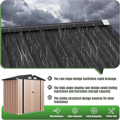 Aoxun 6'x4' Outdoor Storage Shed with Base Galvanized Steel Metal Garden Shed for Patio, Lawn & Garden(Brown, 6' x 4'W/Base)