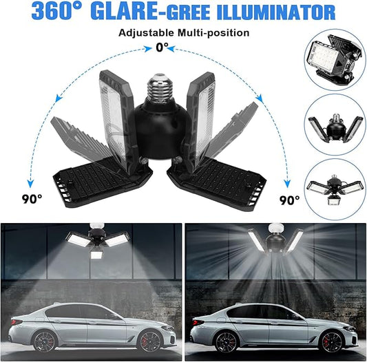 LED Garage Lights - 1 Pack, 80W, 8000LM 6500K Shop Light with 3 Deformable Panels, Basement Barn Light, E26/E27 for Shop, Warehouse, Basement
