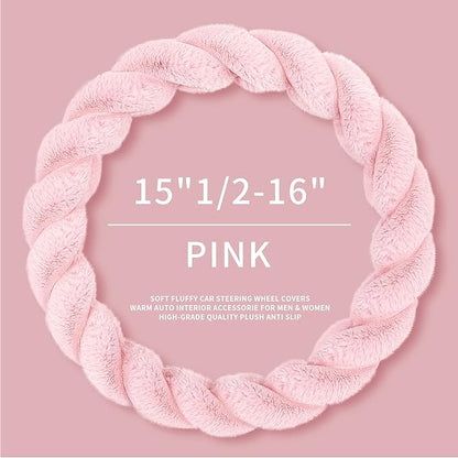 Luxury Fluffy Winter Car Steering Wheel Cover for Women Soft Warm Handle Cover for Jeep Truck Van F150 Universal Fuzzy Anti Slip, Pink