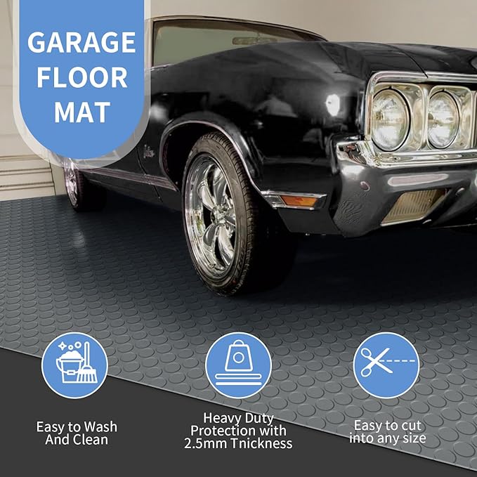 Premium Garage Floor Mat, Commercial Grade Heavy Duty Parking Mat for Garage Floor, Golf Cart Parking, Water/Stain Resistant Floor Runner (Grey Coin, 2 Rolls x 4 x 13 Feet)