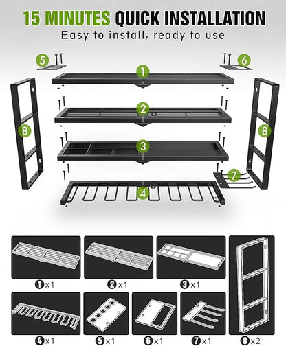 MAXIFFE 4 Layer Power Tool Organizer Wall Mount, Heavy Duty Metal Cordless Tool Organizers and Storage Rack Holder with 9 Drill Holders for Garage Storage Organization, Gifts for Men, Black, 26 inch