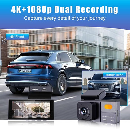 K03 On-Dash Cameras - Front and Rear Dash Cam for Cars, 4K Dual DashCam, Wireless Dash Camera with HDR Night Vision, GPS, Voice Control, Remote Live View - Best Rated Car Camera 2024