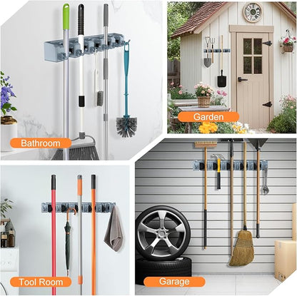 nacena Broom Holder Wall Mount, 2 Packs grey Wall Hanging Garden Tool & Utility Closet Organizer Mop & Broom Hook Wall Mounted Heavy Duty Broom and Mop Organizer Wall Hanging for Bathroom, garage