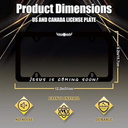 Jesus is Coming Soon License Plate Frame Christian Cross License Plate Holder Funny License Plate for Car Decoration Stainless Steel Religion Car Accessory with Screws Men Women 12.3" x 6.3"