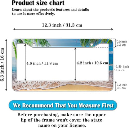 License Plate Frame Multicolor License Plate Holder Palm Trees with Tropical Ocean Beach Scene Aluminum Metal Car Accessory 2 Pack with Screw Covers Set