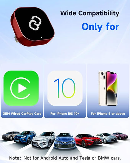Spedal Wireless CarPlay Adapter for Factory Wired CarPlay – Plug & Play, Auto Reconnect, Mini Metal Design with USB-A & USB-C Cables – Compatible with iPhone 6+ and Cars from 2016 (Red)