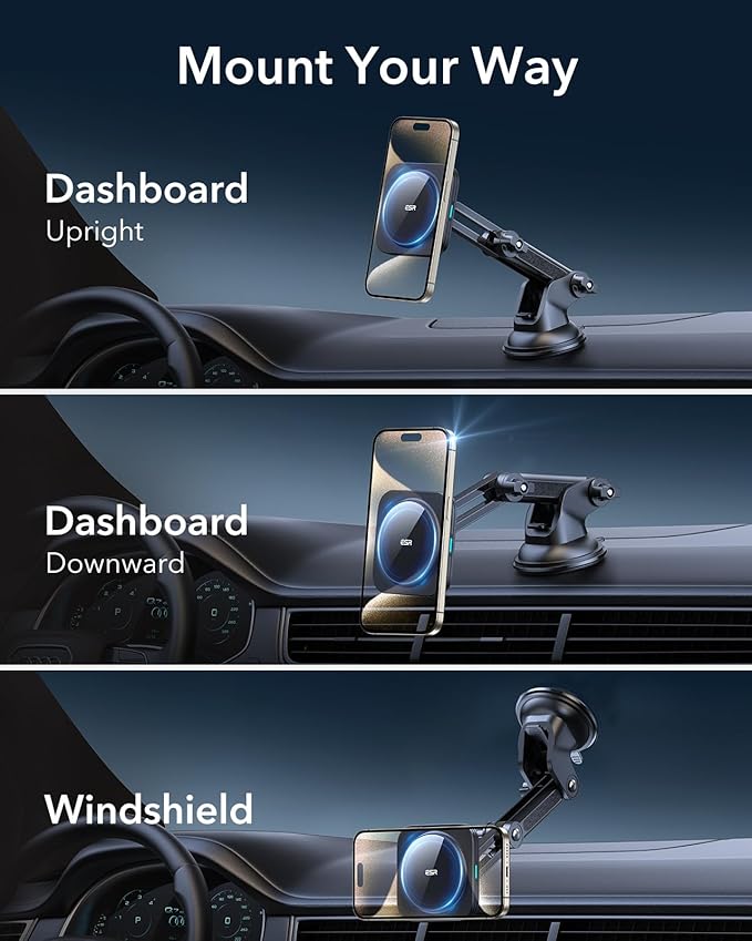 ESR for MagSafe Car Mount Charger, for Magsafe Car Charger, Dashboard/Windshield Magnetic Wireless Phone Charging, 360° Rotation, Magnetic Car Phone Holder for iPhone 16/15/14/13/12, S25,Fast Charging