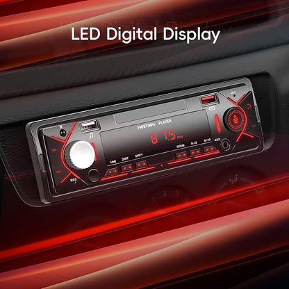Car Radio Single Din Bluetooth Digital Car Stereo Receiver Hands-Free Calls Audio Multimedia System with 2 USB/AUX FM Radio USB Quick Charge MP3 Player