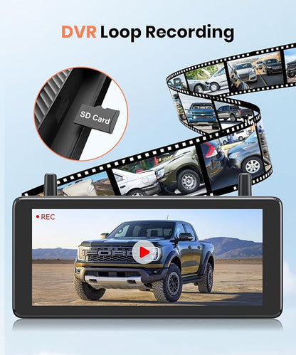 AUTO-VOX 2 Solar Wireless Backup Camera System with Two Cameras (License Plate & Portable): 7.2” 1080P HD Dual Channel Monitor, IP69K Waterproof Back up Camera for Truck,RV,Camper,Horse/Boat Trailer