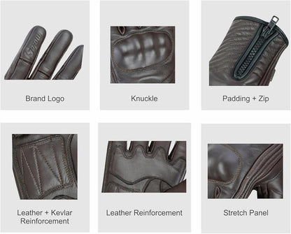Full Finger Leather Motorcycle Gloves for Men & Women Touch Screen Gloves Premium Street Motorcycle Durable Protective Cruiser Biker Gel Leather Motorbike Gloves
