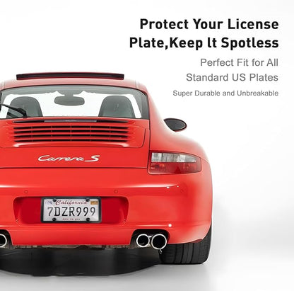 Transparent License Plate Cover and Frames, 2Pack Grey Clear Front and Rear License Plate Holder with Screws & Caps, Unbreakable Car Licence Plate Frame, Universal Fit for Most US Plates