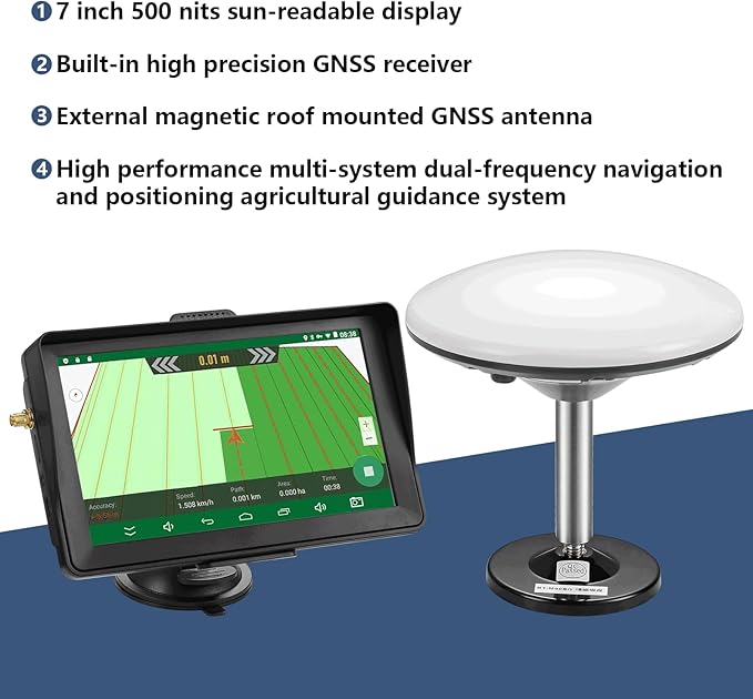 Tractor GPS Navigation System | 7-inch High-Accuracy GNSS Agricultural Navigator for Precision Farming, Spraying & Plowing