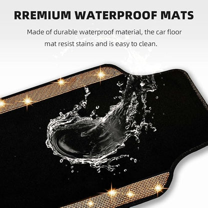 NBTEPEM Bling Car Floor Mats Full Set, Universal Fit Most Cars,SUV, Trucks, 4 pcs Sparkle Glitter Diamond Carpet for Women Girls with Anti-Slip Pad (Orange Diamond)