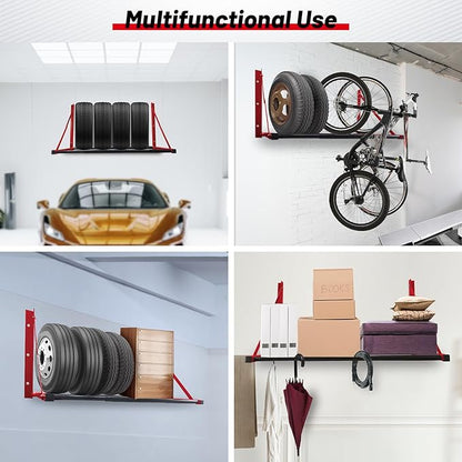 ROBLOCK Folding Tire Wheel Rack Wall Mount Multi-Tire Spare Carriers Garage (32"-48") x 22" x 22", Red