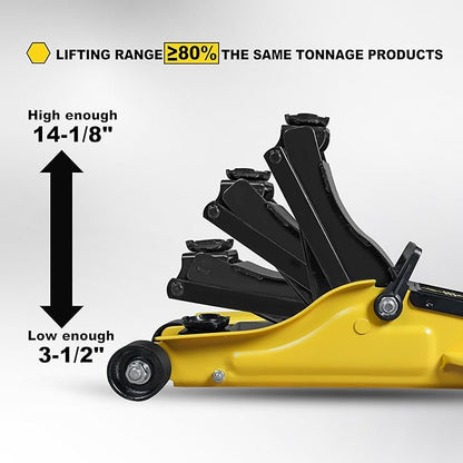 YELLOW JACKET 2.5 Ton Trolley Jack with Carrying Case Hydraulic Low Profile Floor Jack for Cars Lift with Single Piston Lift Pump, 5500 lb Capacity…