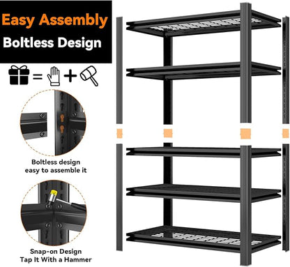 72''H Garage Shelving 3000LBS Capacity Heavy Duty Garage Storage Shelves, Adjustable 5 Tier Metal Industrial Wire Shelf for Kitchen, Utility Room, Warehouse and Basement, Black (36''Wx16''Dx72''H)