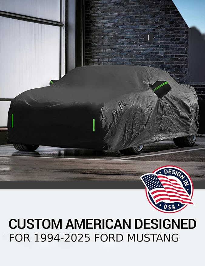 Proadsy 2025 Upgrade Car Cover for Ford Mustang 1994-2023 2024 2025, Waterproof All Weather, Windproof Snowproof Rain Hail Sun UV Protection Full Outdoor Indoor Exterior Car Covers, Black