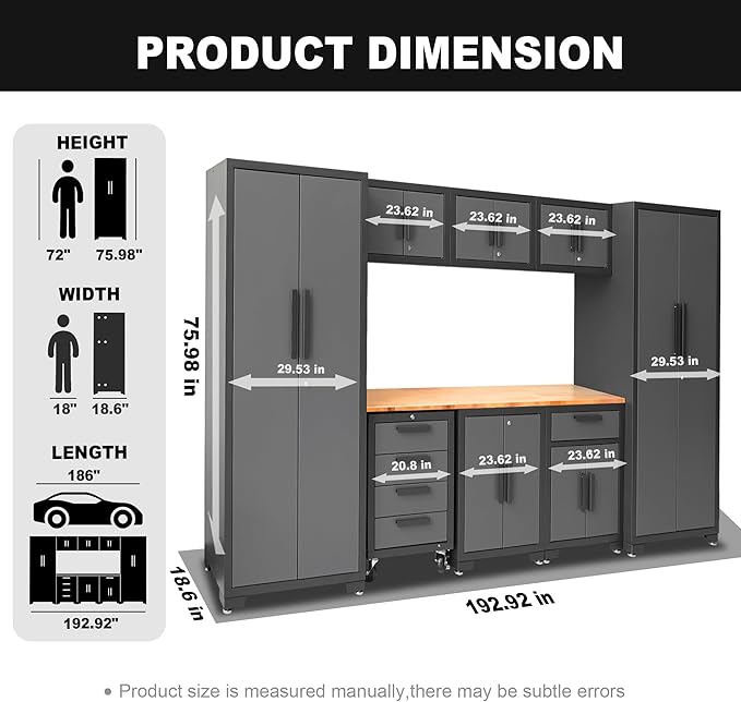 Torin Garage Cabinets Storage System, 9 Piece Included Steel Drawers Rolling Chest,Locked Storage Cabinet, Perfect for Organizing Garage and Tools, Black/Grey