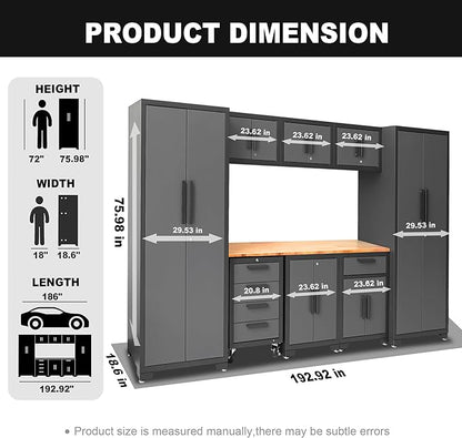 Torin Garage Cabinets Storage System, 9 Piece Included Steel Drawers Rolling Chest,Locked Storage Cabinet, Perfect for Organizing Garage and Tools, Black/Grey