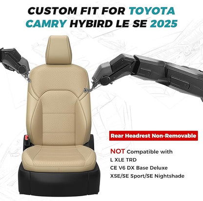 for Toyota Camry Seat Covers LE SE 2025 - Custom Fit Car Seat Covers Full Set, Leather Seat Covers for Cars, Waterproof Car Seat Cover, Beige