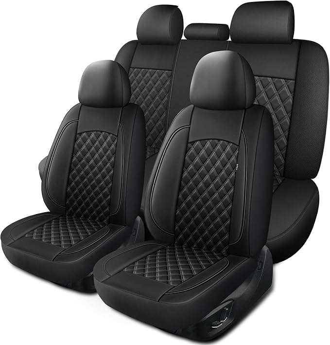 Car Seat Covers Full Set,Breathable and Waterproof Napa Leather Car Seat Cover,Interior Universal Fit for Cars,Sedans,SUVs,Vans,Trucks(Full Seat,Black,N3)