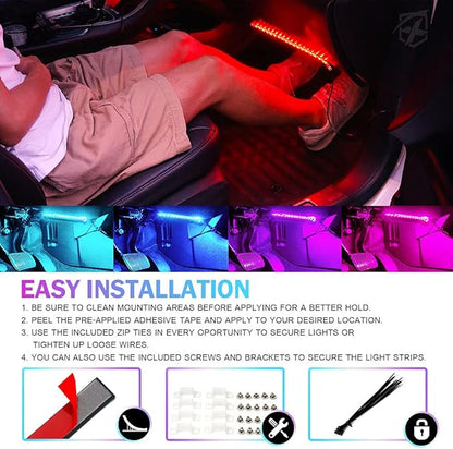 Xprite 8Pcs Car RGB LED Strip Lights, Exterior Underglow & Interior Bluetooth Lights Kit, APP Control & Wireless Remote, Music Sync, Underbody Inside Neon Ambient Lighting Strips for Cars SUV Truck