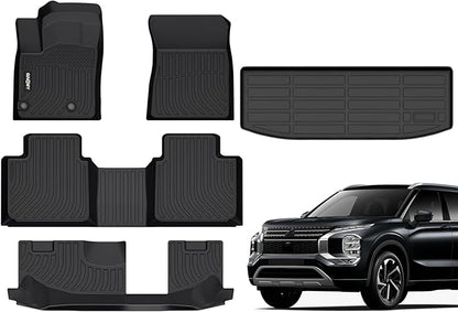 GINOWY-Floor Mats & Cargo Liner for Mitsubishi Outlander 2022-2024 2025(Only Gasoline Models), TPE All Weather Outlander Car Mats, Non-Slip Trunk Mat Easy to Clean Floor Liners Accessories Black