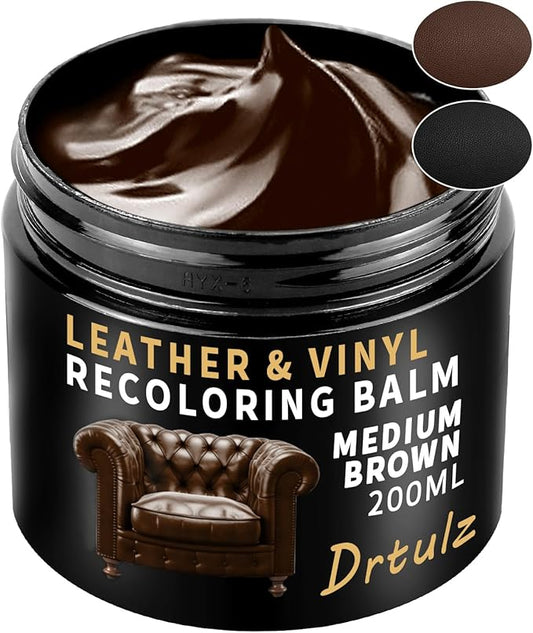 Leather Recoloring Balm, Leather Color Restorer Conditioner, Leather Restorer for Couches Paint, Leather Scratch Remover, Scratch Leather Faded Repair Kits for Vinyl Furniture (Medium Brown, 200ML)