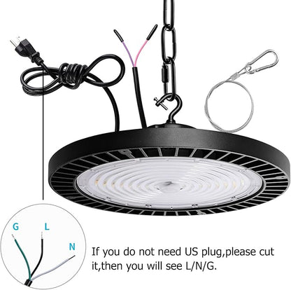 UFO High Bay Light,150W LED Shop Lights,3000K 4000K 6500K LED Garage Light with US Plug Cord, 0-10V Dimmable,Commercial Bay Lighting for Gym Factory Warehouse Barn
