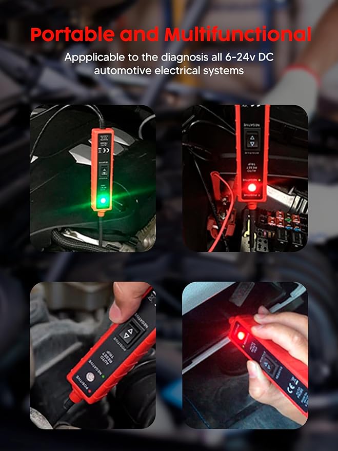 Power Circuit Probe Tester, 6-24V DC Circuit Tester, Test Light Automotive Short Circuit Located, Polarity Identify with LED Light Overload Protection