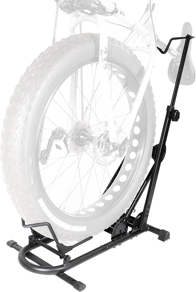 BIKE HAND Vertical Bike Stand - for Fat Bike Snow MTB Road Bikes with Max 5" Tire Width - Vertical & Horizontal Adjustable Bicycle Parking Rack with Seatpost Stabilizer - Wheel Sizes up to 29"