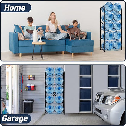 5 Gallon Water Jug Holder, 5-Tier Reinforced Carbon Steel Bottle Storage Rack for 10 Bottles - Cooler Organizer for Office, Family, Garages, Restaurant, Gym. Black