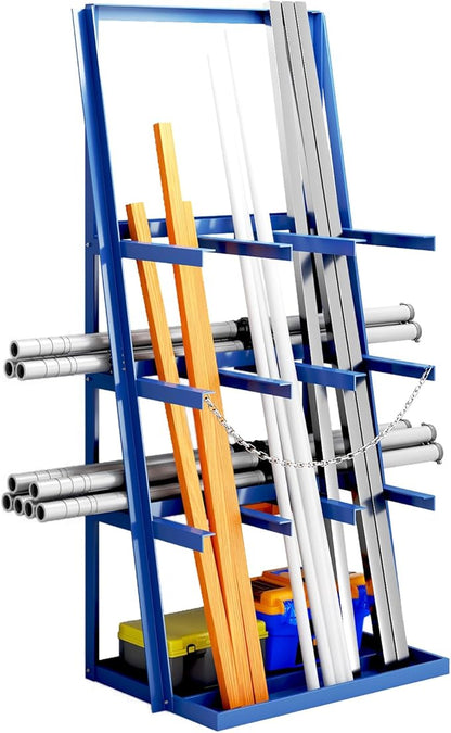 Vertical Bar Rack, 3000 LB Capacity, Steel Bays Long Parts Storage Rack, Lumber and Metal Garage Organizer, Heavy Duty Pipe Organizer Shelf With Chain for Garage Basement Pantry