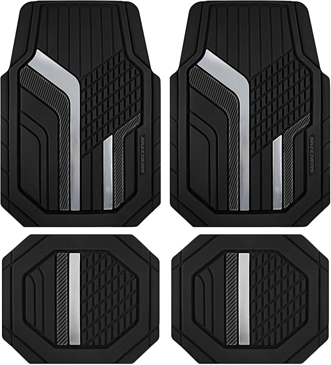 Skechers Heavy Duty Rubber Car Floor Mats,Dual Color Design Floor Mats,All Weather Car Mats,Waterproof Trim To Fit Universal Floor Liner Car Accessories,Automotive Floor Mats For Cars Trucks Suv,Black
