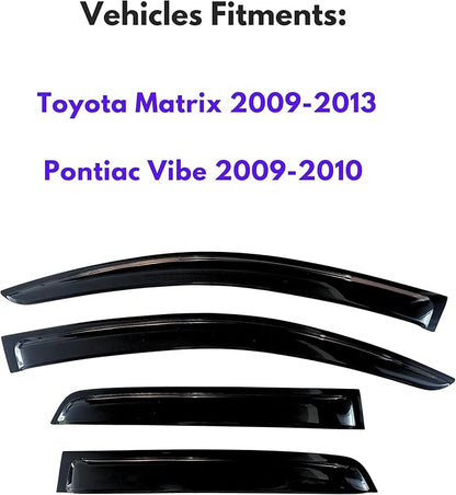 KPY Window Visor Compatible with Toyota Matrix 2009-2013 & Pontiac Vibe 2009-2010, Rain Guard Window Vent Deflectors Tape-On Style, 2009 2010 2011 2012 2013