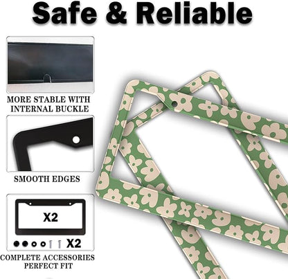 License Plate Holder Multicolor License Plate Frames Vintage Groovy Flowers Universal Aluminum Car Accessory 2 Pack with Screw Covers Set