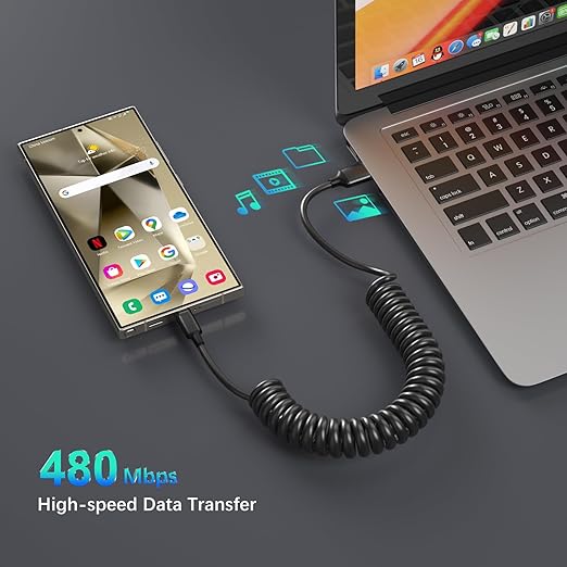 Coiled USB C Cable for Car, 3ft Retractable Car Charger Type C Fast Charging Cord 60W 3A for iPhone 16 15 Pro Max Carplay Galaxy S25 Ultra S24 FE A15 A54 A35 A16 Android Phones, 3Pack