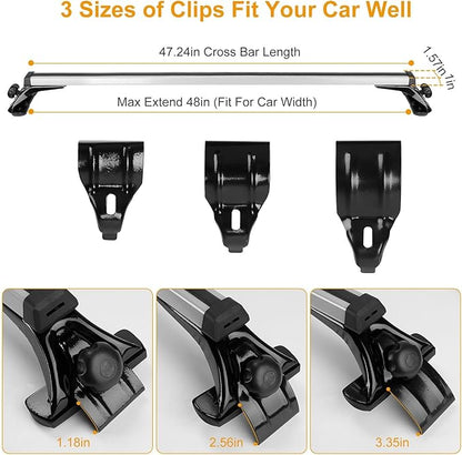 2Pcs Universal Roof Rack Cross Bars，47.24” Aluminum Cross Bars with 165LBS Capacity，Lightweight Car Roof Rack Cross Bars for Most Car Without Roof Side Rail for Bike Kayak Cargo Luggage
