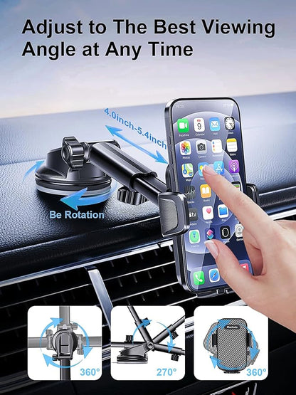[2025 Most Stable FlexGrip™ Suction] 3-in-1 Car Phone Holder, Cell Phone Car Mount Fit for Vent/Dashboard/Windshield, All Phones, iPhone, Samsung and More