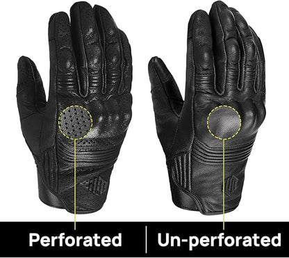 ILM Goatskin Leather Motorcycle Motorbike Powersports Racing Gloves Touchscreen for Men and Women Model DN01(XL, Black Unperforated)