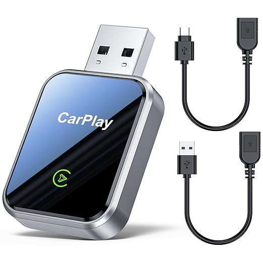 CarPlay Wireless Adapter for iPhone & Android Auto,Plug and Play Mini Size 2 in 1 Apple Wireless CarPlay Adapter,Easy Setup Fit Android & iOS 10+,Extension Cable USB & USB-A/Type-C,Stable Control