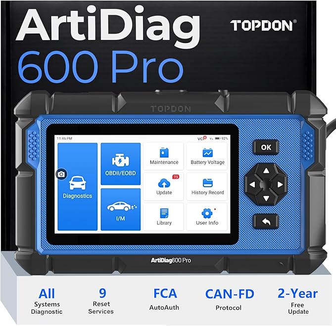 TOPDON ArtiDiag600 Pro, OBD2 Scanner Diagnostic Tool for All Systems, Code Reader Scan Tool with 9 Essential Maintenance Functions, Car Scanner with Andriod OS, Upgraded Version of AD600S/AD500