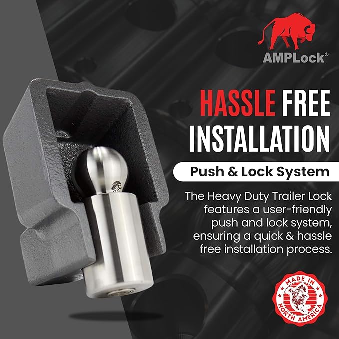 AMPLock - U-BRU2 2" Heavy Duty Ball Coupler Lock - Square Edge Design - Patented Boat Travel Trailer Hitch Locks, 2-Parts Anti Theft Trailer Hitch Lock - RV Accessories, Push & Locking System