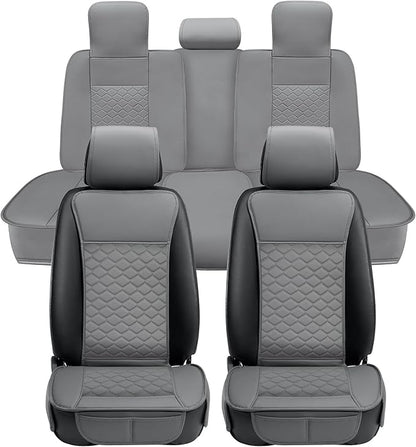 Elantrip Car Seat Cover Full Set Leather Car Seat Protector Universal fit for Most Cars SUVs and Trucks Water Proof Front and Rear Seat Protector Gray