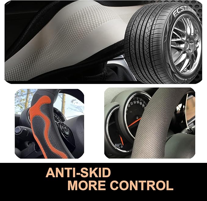 PINCTROT Comfy Grip Steering Wheel Cover, Anti-Slip Design, Universal 14.5-15 Inch(Silicone Orange)